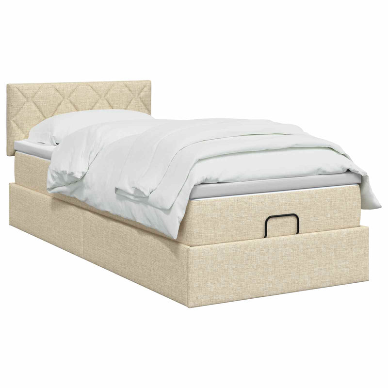 Pat ottoman cu saltea cu headboard Crem 100 x 200 cm Țesătură