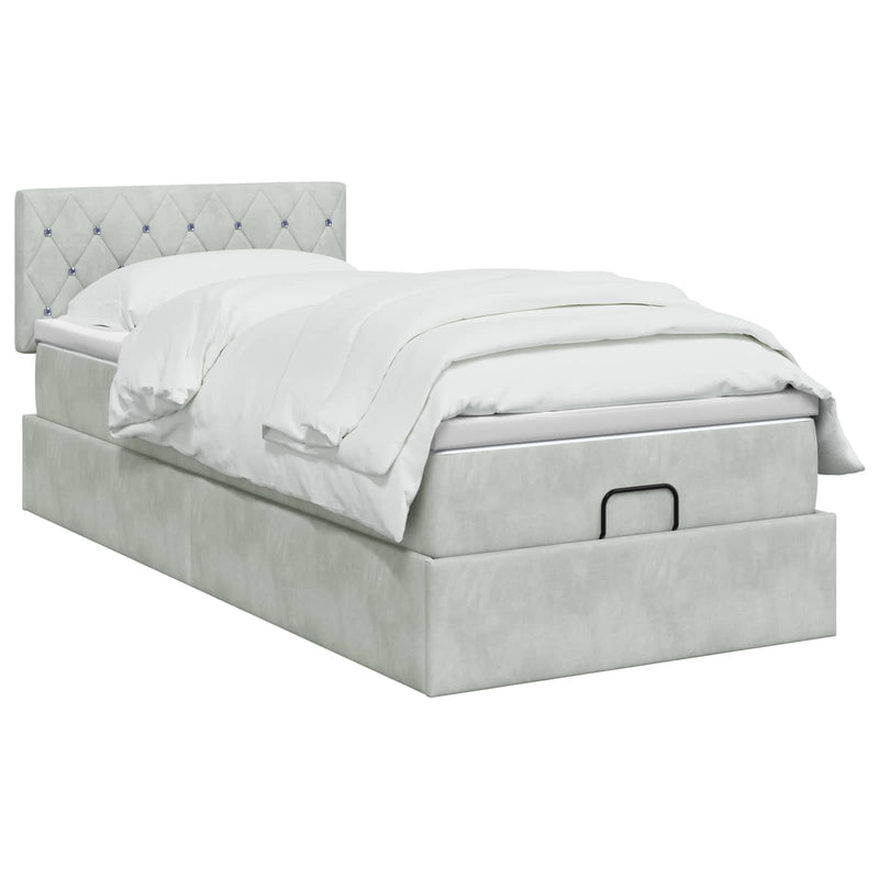 Pat ottoman cu saltea Gri deschis 100 x 200 cm Catifea