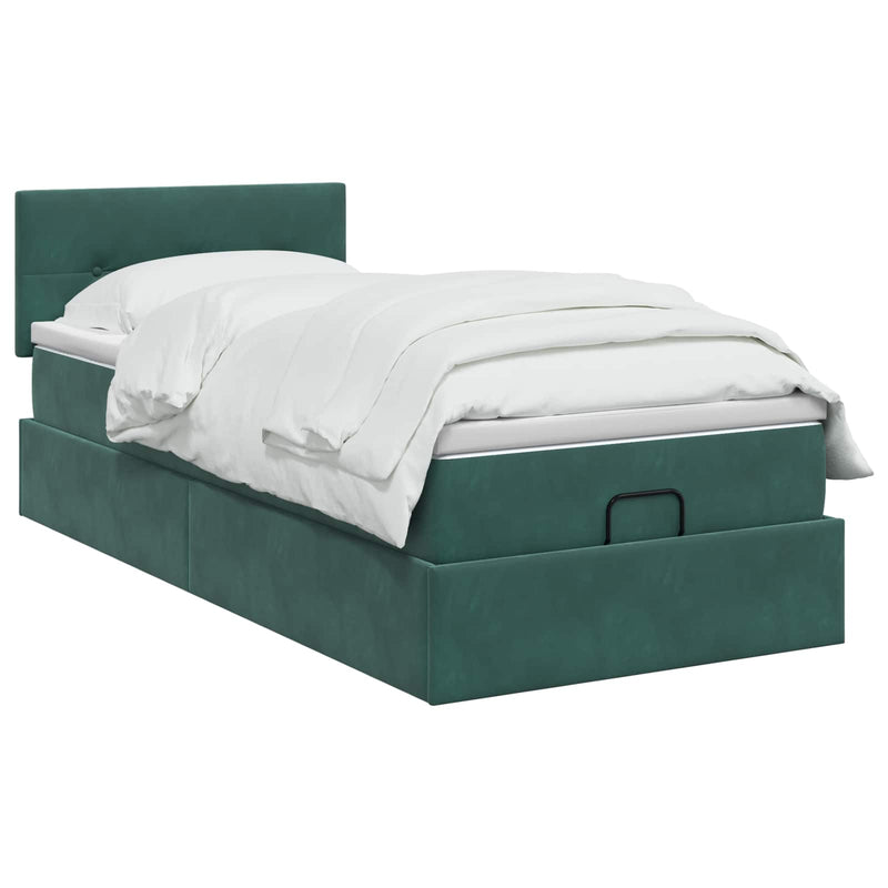 Pat ottoman cu saltea Verde închis 100 x 200 cm Catifea