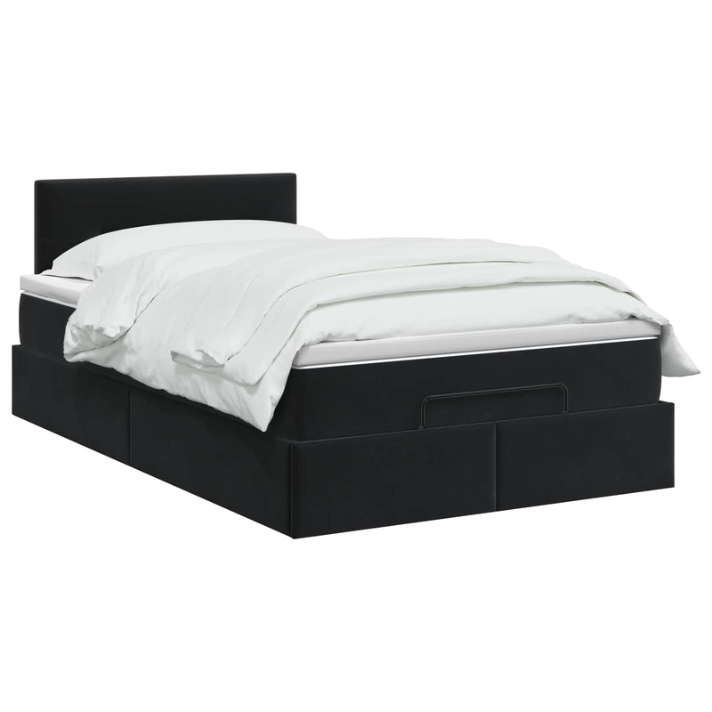 Pat ottoman cu saltea cu headboard Negru 120 x 190 cm Catifea