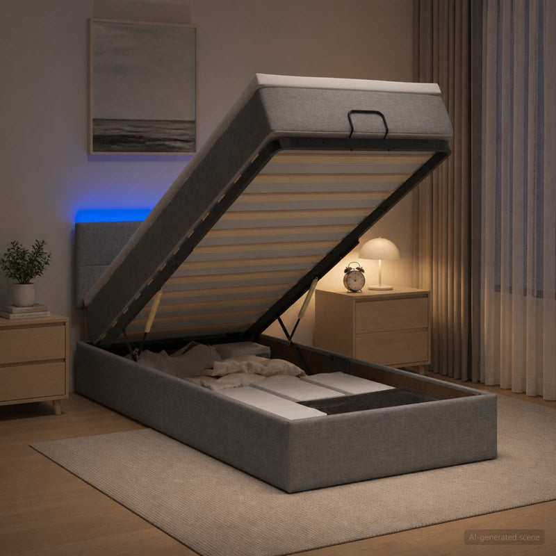 Pat Ottoman cu Saltea și LED Gri deschis 80 x 200 cm Țesătură