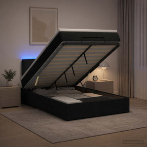 Pat Ottoman cu Saltea și LED Negru 120 x 190 cm Țesătură