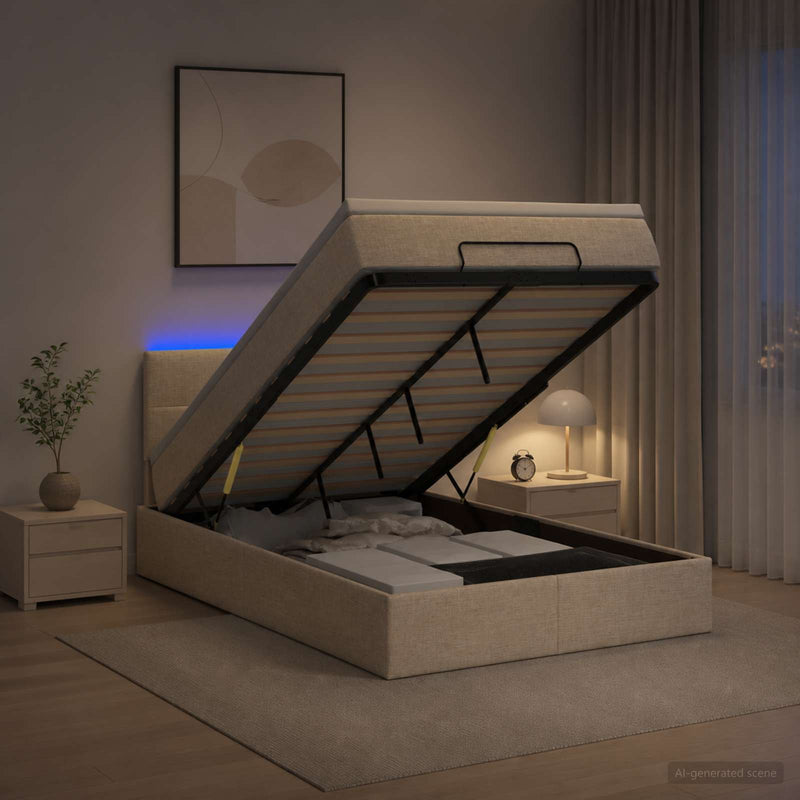 Pat Ottoman cu Saltea și LED Crem 120 x 200 cm Țesătură
