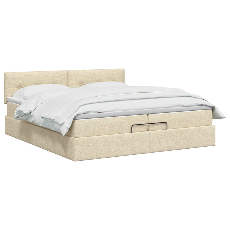 Pat Ottoman cu Saltea și LED Crem 200 x 200 cm Țesătură