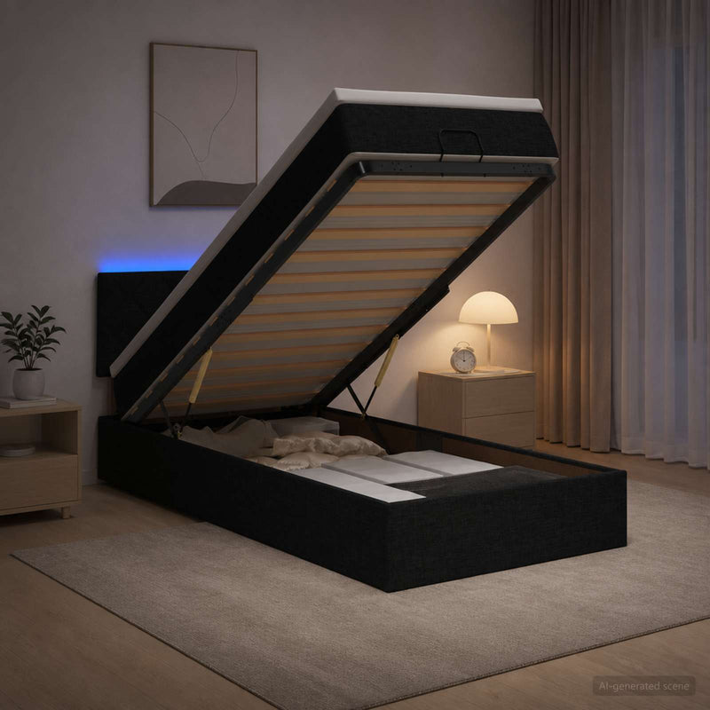 Pat Ottoman cu Saltea și LED Negru 80 x 200 cm Țesătură