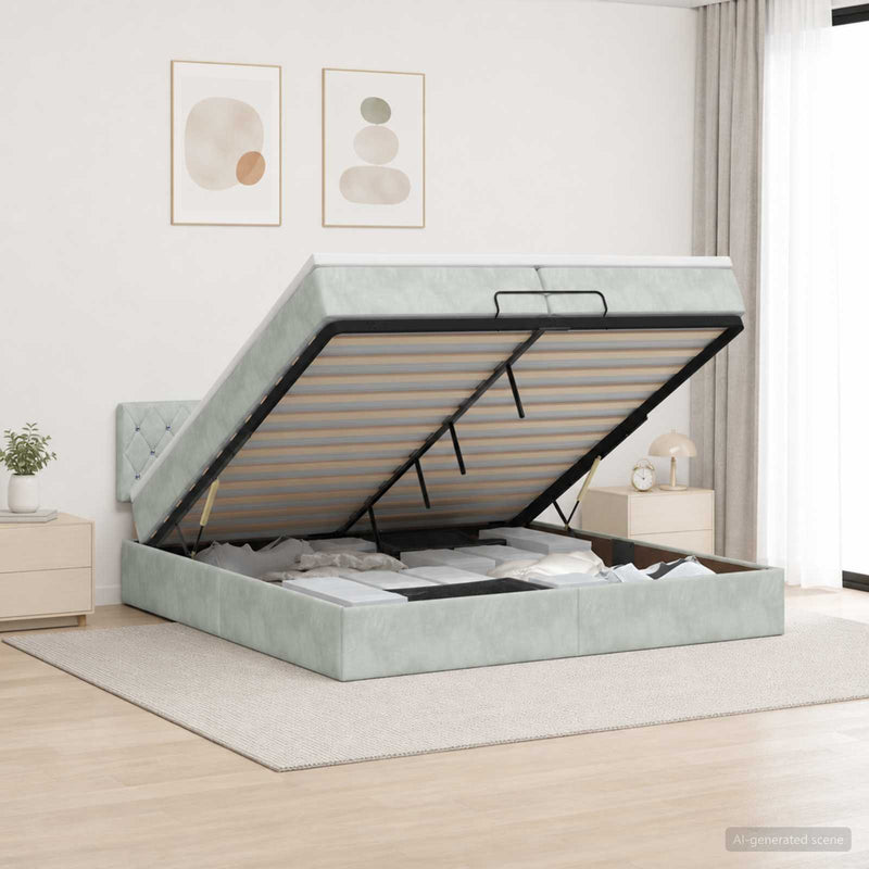 Pat ottoman cu saltea Gri deschis 200 x 200 cm Catifea