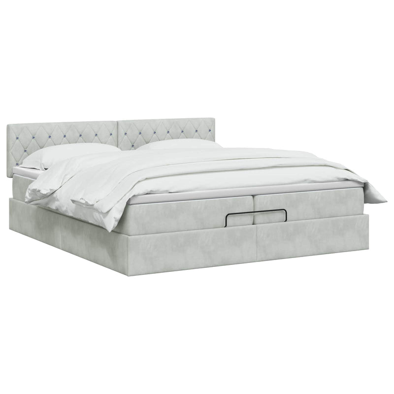 Pat Ottoman cu Saltea și LED Gri deschis 200 x 200 cm Catifea