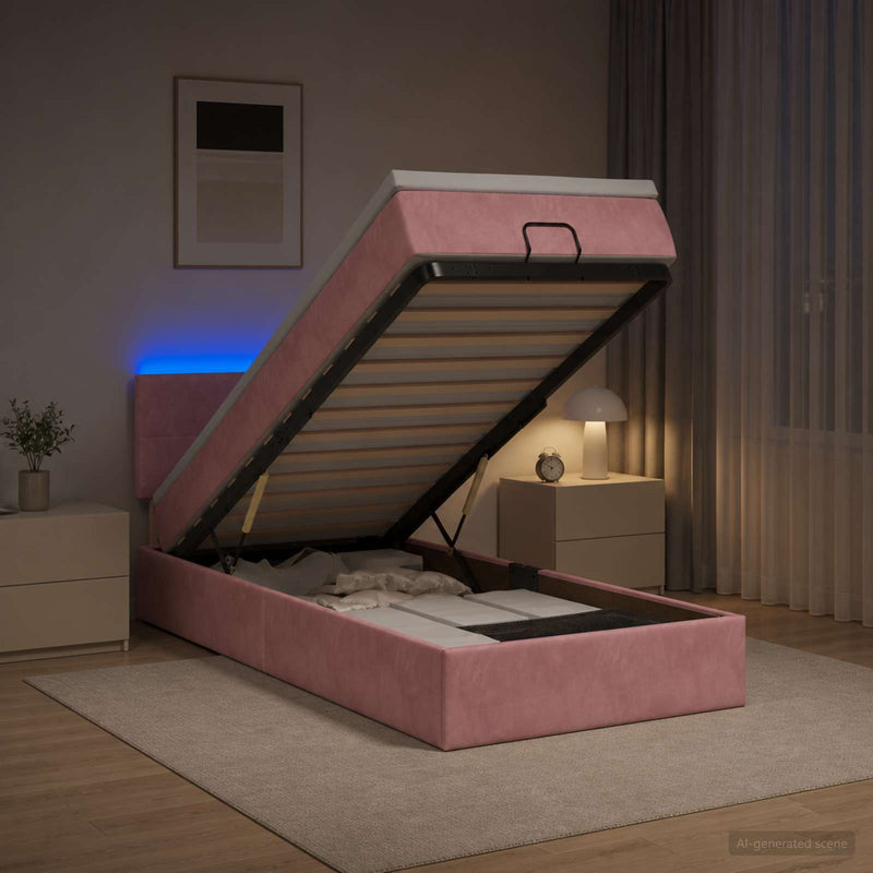 Pat Ottoman cu Saltea și LED Roz 80 x 200 cm Catifea