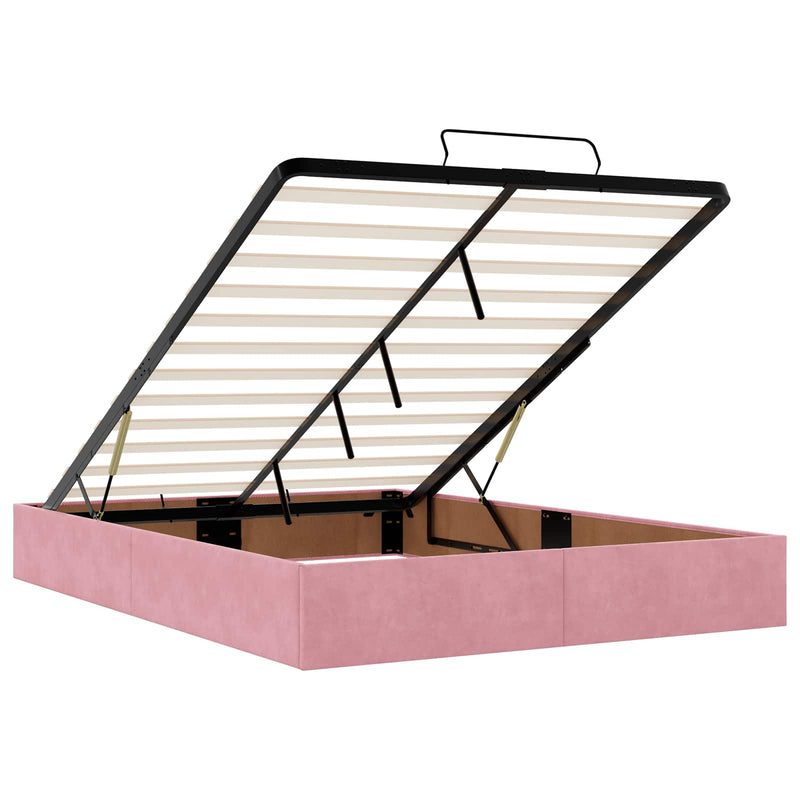 Pat Ottoman cu Saltea și LED Roz 140 x 200 cm Catifea