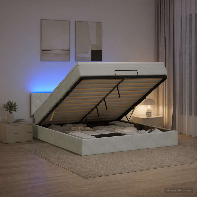Pat Ottoman cu Saltea și LED Gri deschis 140 x 190 cm Catifea