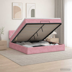 Pat Ottoman cu Saltea și LED Roz 140 x 190 cm Catifea