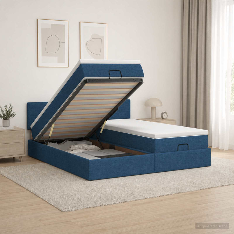Pat Ottoman cu Saltea și LED albastru 200 x 200 cm Țesătură