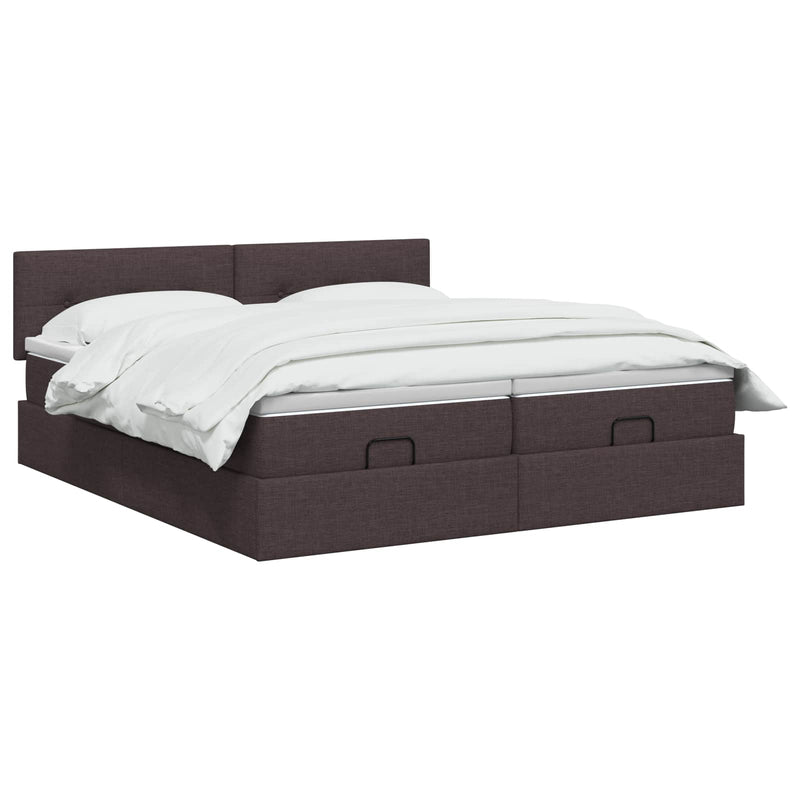 Pat Ottoman cu Saltea și LED Maro închis 200 x 200 cm Țesătură