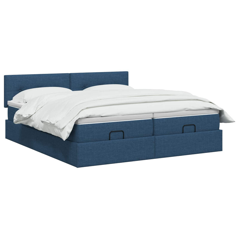 Pat Ottoman cu Saltea și LED albastru 200 x 200 cm Țesătură