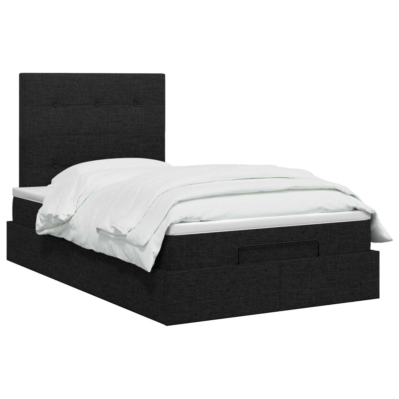 Pat ottoman cu saltea cu headboard Negru 120 x 200 cm Țesătură