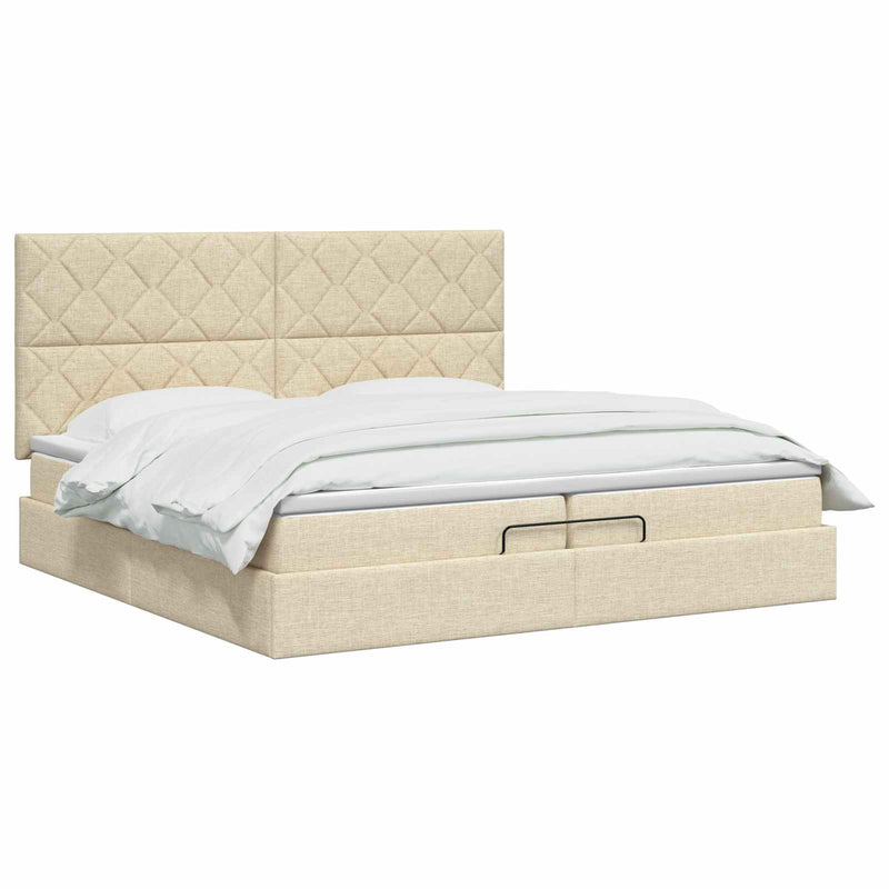 Pat ottoman cu saltea cu headboard Crem 200 x 200 cm Țesătură