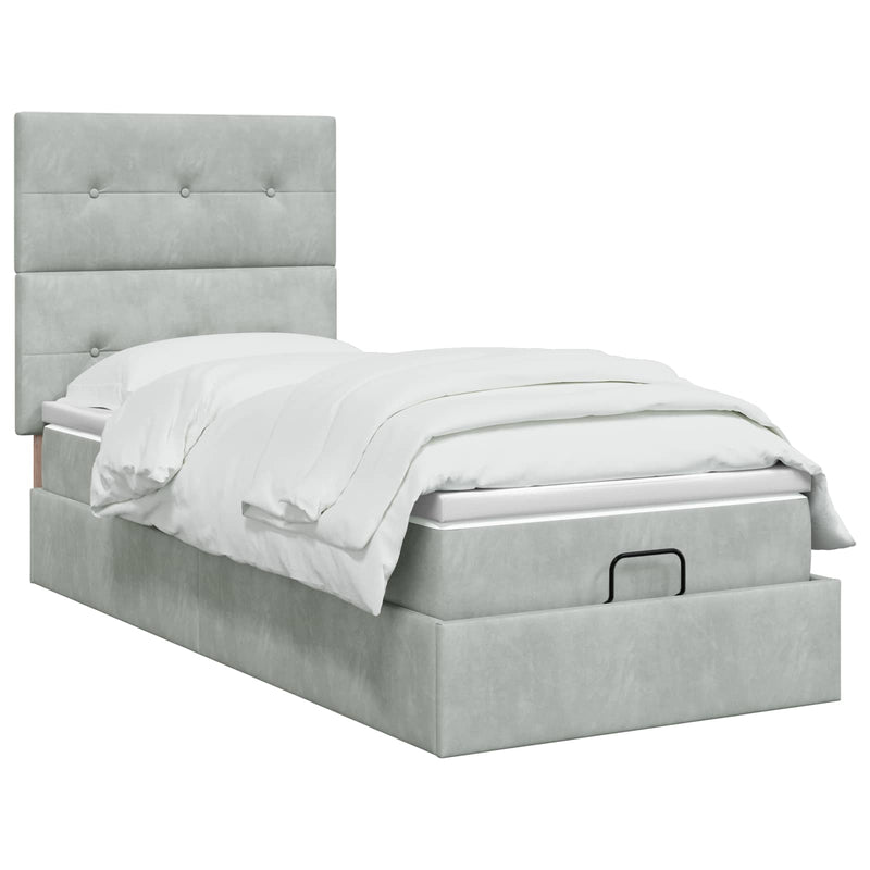 Pat ottoman cu saltea Gri deschis 100 x 200 cm Catifea