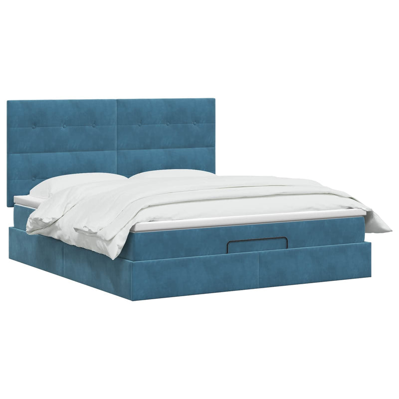 Pat ottoman cu saltea Albastru închis 140 x 190 cm Catifea