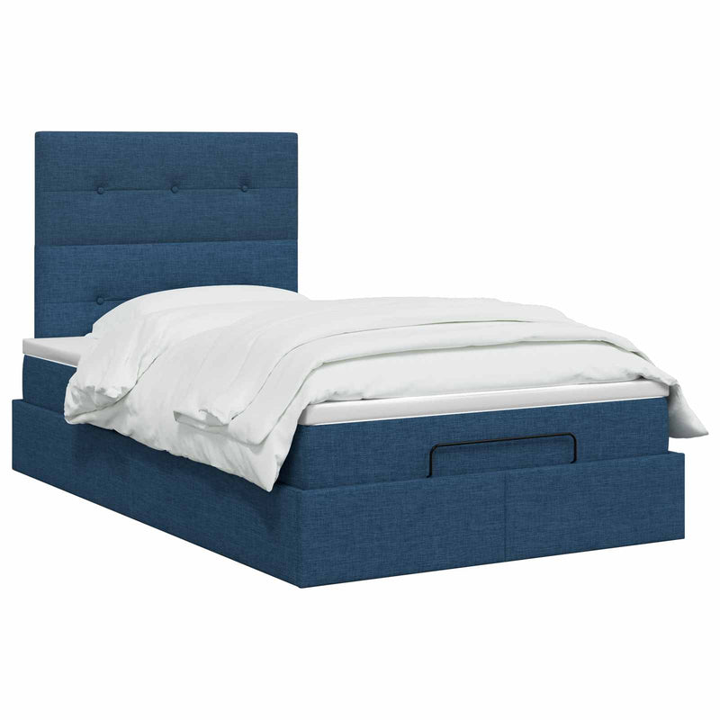 Pat Ottoman cu Saltea și LED albastru 120 x 200 cm Țesătură