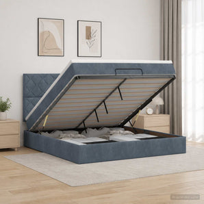 Pat Ottoman cu Saltea și LED Gri închis 140 x 190 cm Catifea