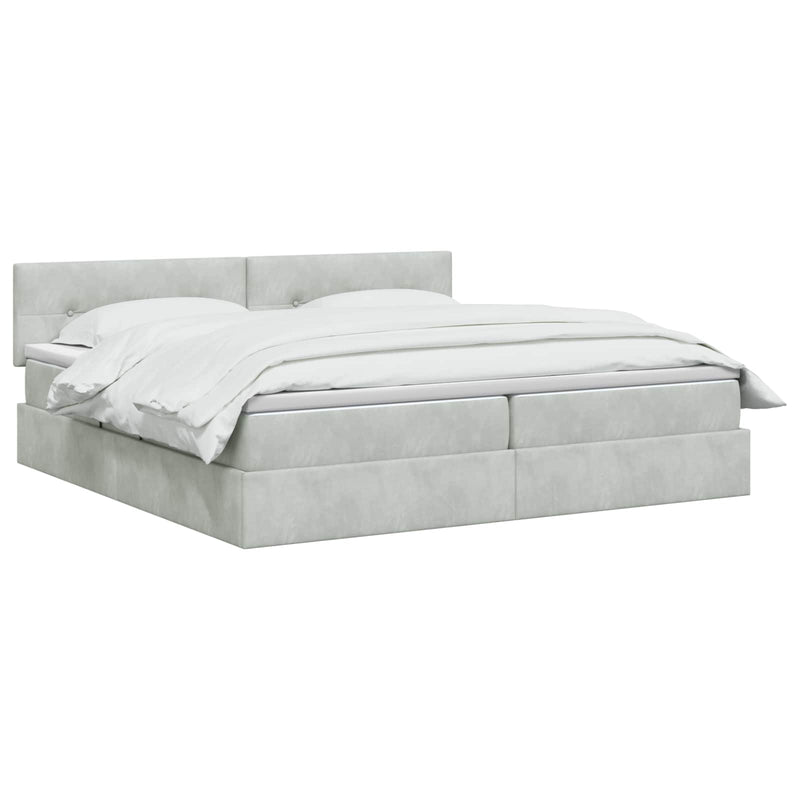 Pat cu storage cu headboard Gri deschis 200 x 200 cm Catifea