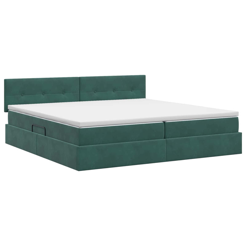 Pat cu storage cu headboard Verde închis 200 x 200 cm Catifea
