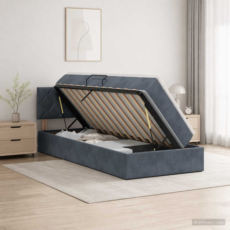 Pat cu storage cu headboard Gri închis 90 x 200 cm Catifea