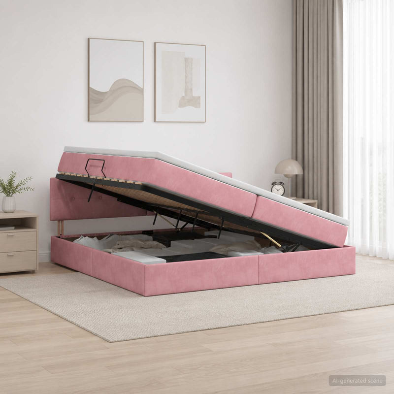 Pat cu storage cu headboard Roz 200 x 200 cm Catifea