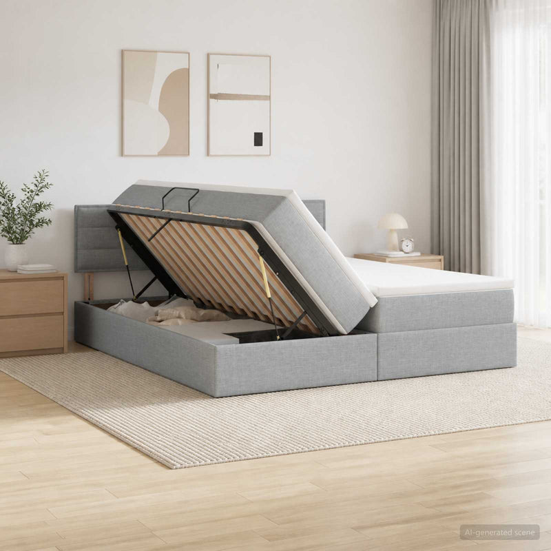 Pat cu storage 2 buc. Gri deschis Piele artificială