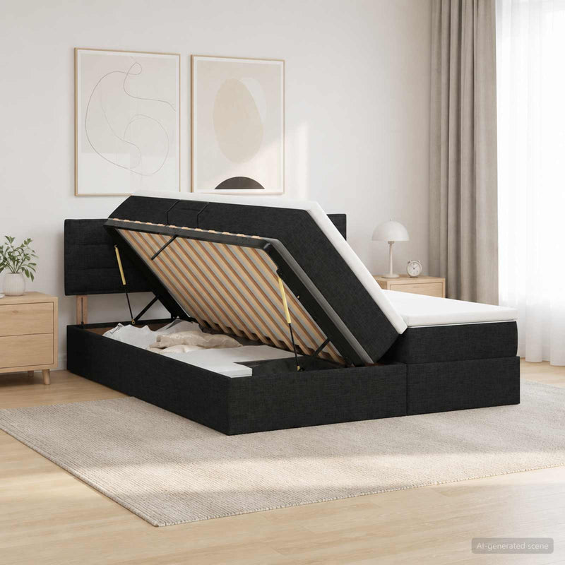 Pat cu storage cu headboard 2 buc. Negru Piele artificială