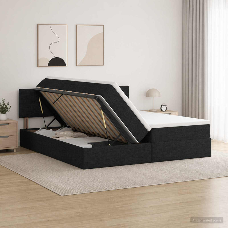 Pat cu storage cu headboard 2 buc. Negru Piele artificială