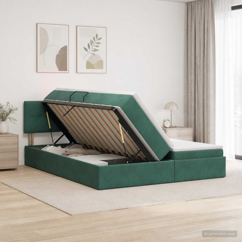 Pat cu storage cu headboard 2 buc. Verde închis