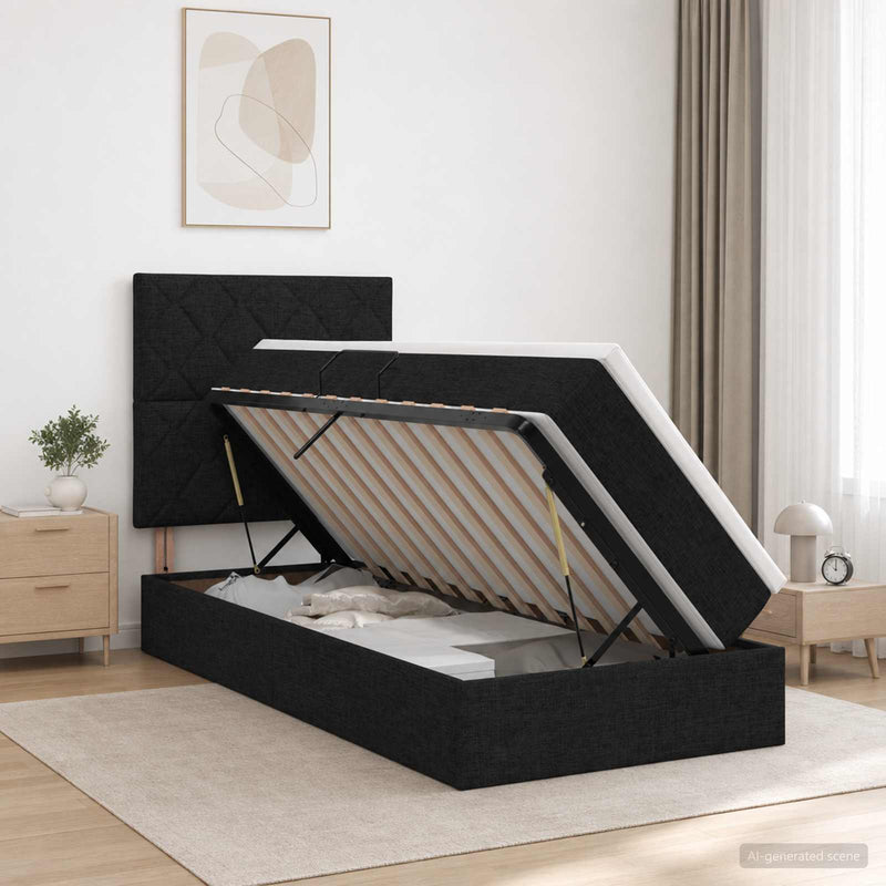 Pat cu LED și saltea Negru 90 x 190 cm Țesătură