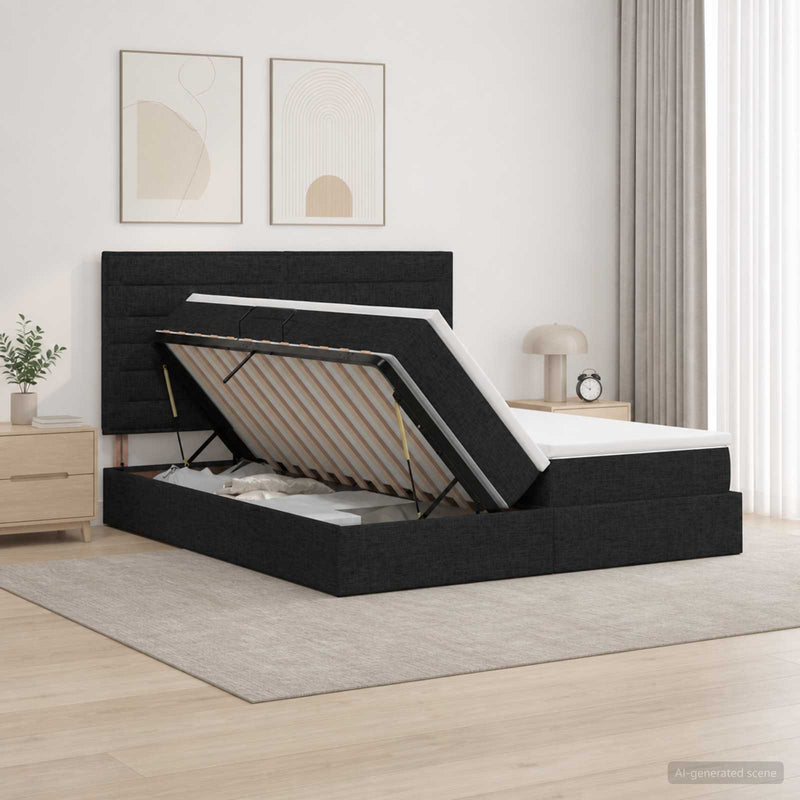 Pat cu storage cu headboard Negru 180 x 200 cm Țesătură