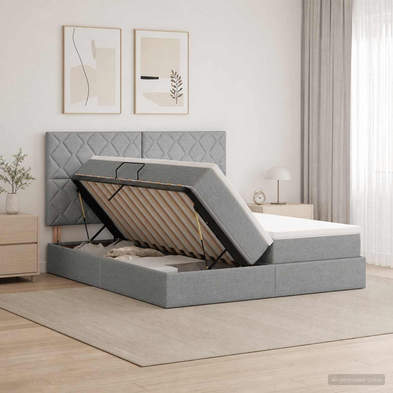 Pat cu storage cu headboard Gri deschis 180 x 200 cm Țesătură