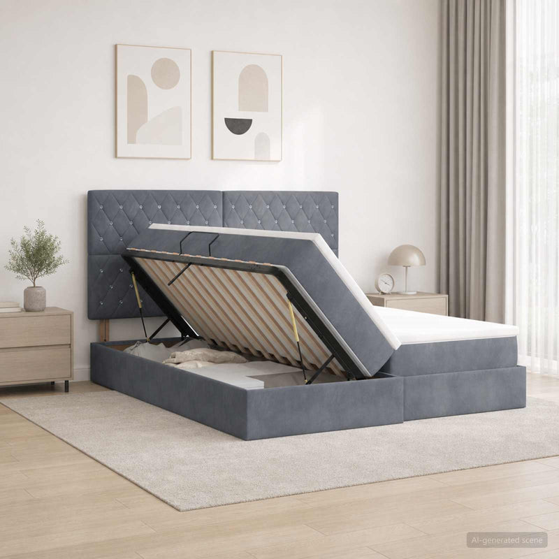 Pat cu storage cu headboard Gri închis 180 x 200 cm Catifea