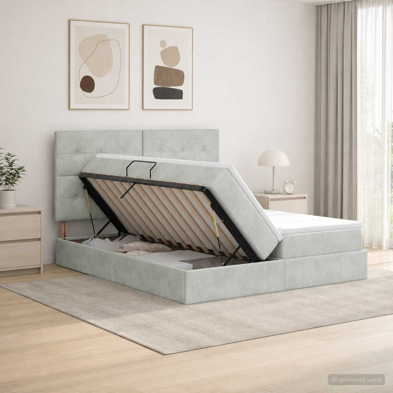 Pat cu storage cu headboard Gri deschis 180 x 200 cm Catifea