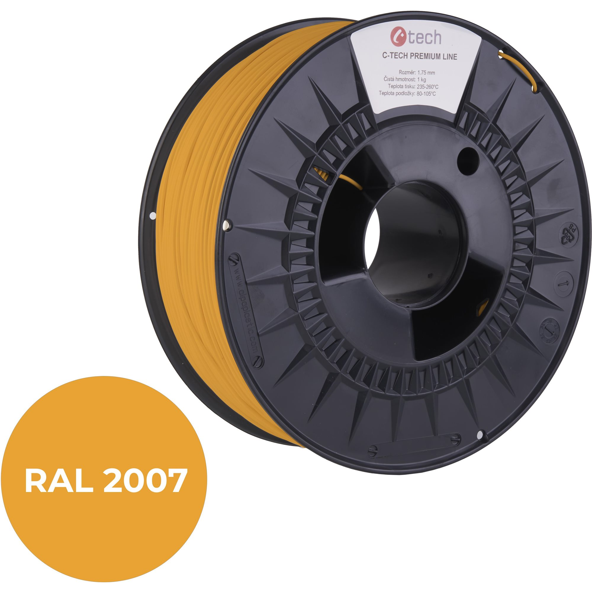 C-TECH PREMIUM LINE PLA 3D nyomtatószál, világító világos narancsszín RAL2007 (3DF-P-PLA1.75-2007)-0