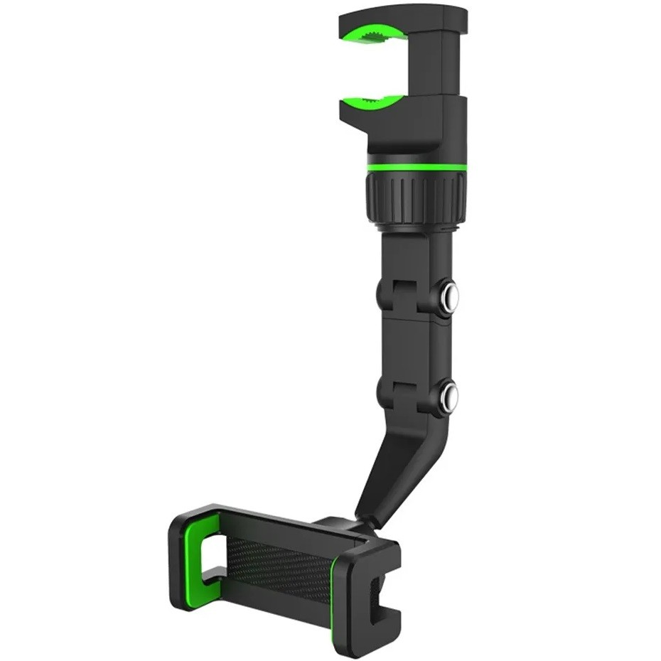 Autós tartó, Univerzális, visszapillantó tükörre vagy fejtámlára rögzíthető, 50 - 100 mm széles készülékig, 360°-ban forgatható, állítható kar és dőlésszöggel, H-HS162, fekete (5903396184710)-0