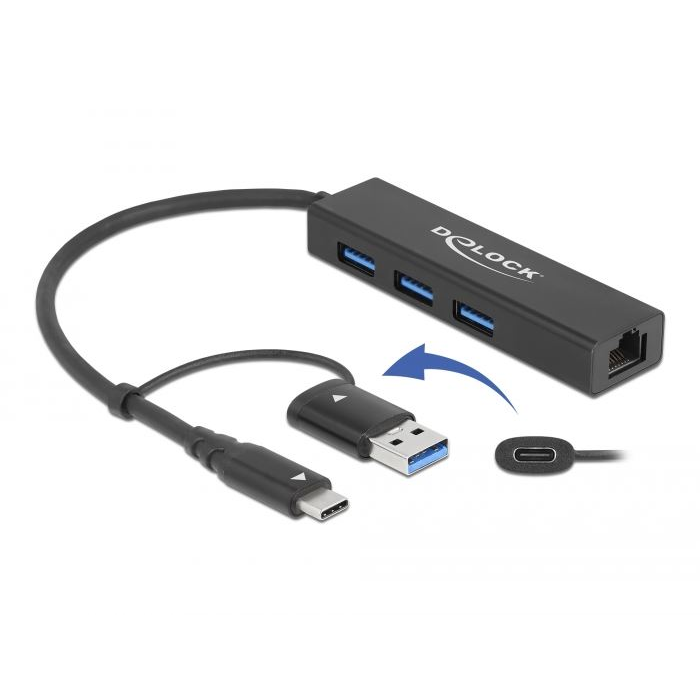 Delock 64149 USB3.0 HUB 4 portos + Gigabit LAN fekete (delock64149)-0