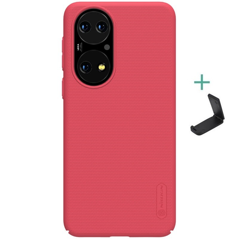 Huawei P50 / P50E, Műanyag hátlap védőtok, stand, Nillkin Super Frosted, piros (121360)-0