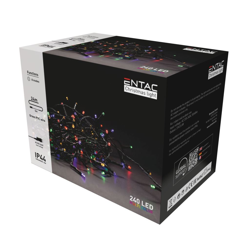 Entac Christmas IP44 240 LED fényfüzér Multicolor 24m (ECL-240-MC) (ECL-240-MC)-0