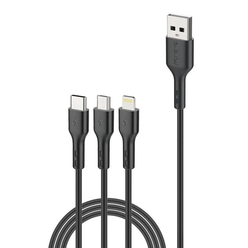 Foneng X36 USB-A - USB-C/Lightning/MicroUSB kábel 2m fekete (6970462515340) (6970462515340)-0