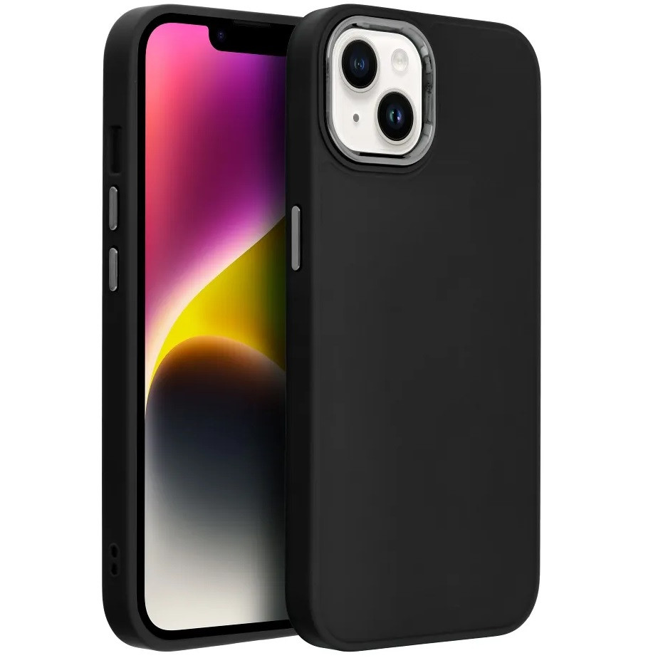 Apple iPhone 16, Szilikon tok, közepesen ütésálló, fémhatású kamera keret, Frame Case, fekete (5903396306051)-0