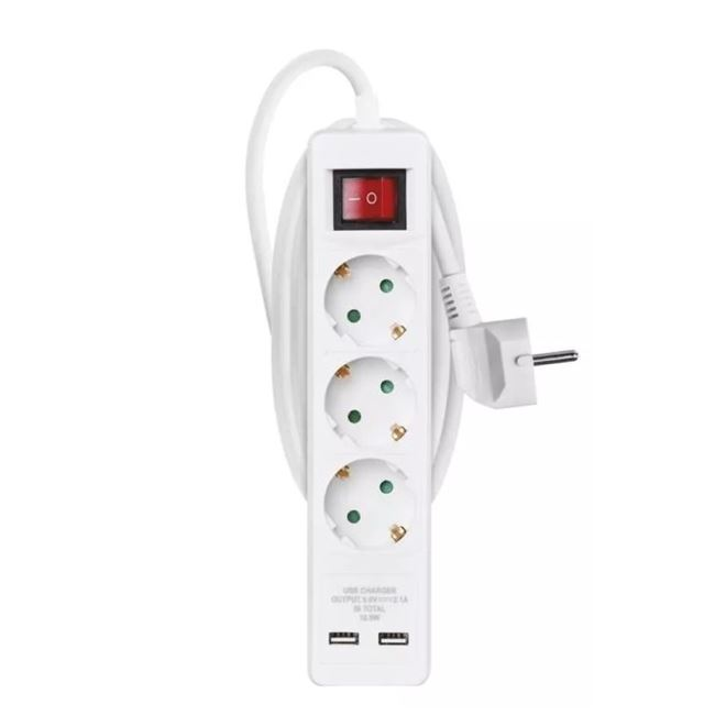 EMOS P1322RU 3 aljzat 2 méter 1,5mm2 kapcsolós fehér hosszabbító (P1322RU)-0