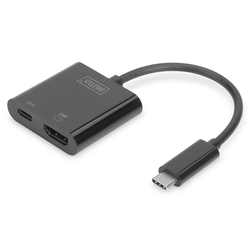 Digitus DA-70856 USB-C apa - HDMI + USB-C anya Adapter - Fekete (Bontott) (DA-70856/bontott)-0