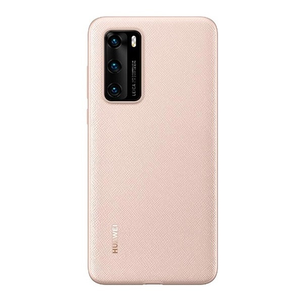 Huawei P40, Műanyag hátlap védőtok, gumírozott, textil minta, gyári, rózsaszín (G97538)-0