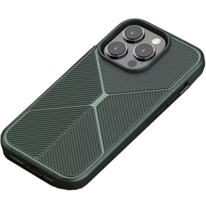Apple iPhone 14 Pro Max, Szilikon tok, közepesen ütésálló, légpárnás sarok, matt, csíkos minta, X-Line, zöld (121479)-0