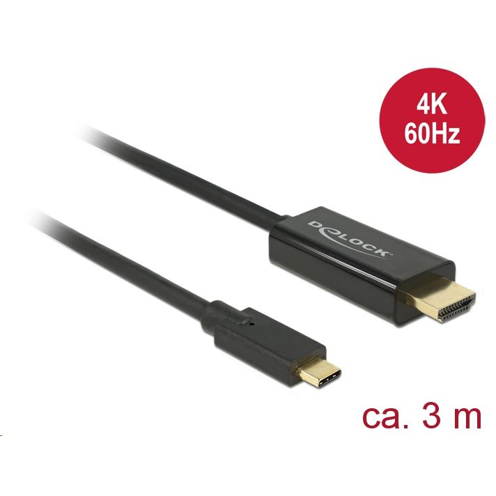 Delock USB Type-C csatlakozó > HDMI csatlakozó (DP váltakozó) 4K 60 Hz,3m fekete (85292) (85292)-0