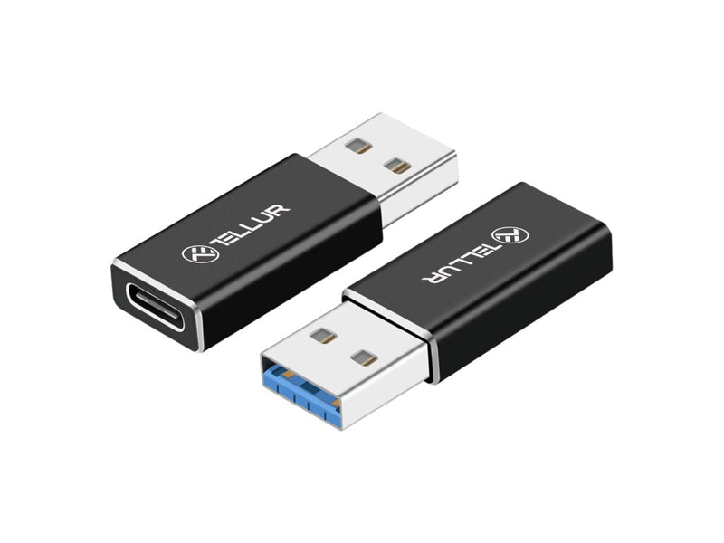 Adaptor Tellur USB-A (tată) la USB-C (mamă), aluminiu